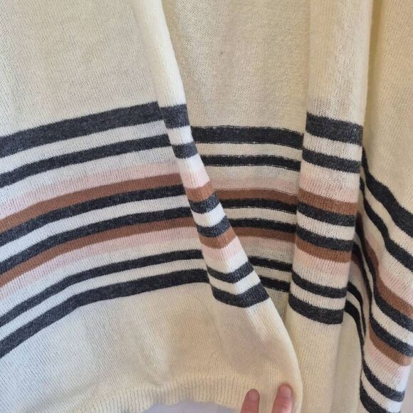 Melrose & Market Women's Cream Poly Knit w Gray & Brown Stripe Accents Open Fron - Picture 9 of 13